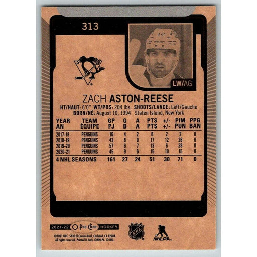 2021-22 O-Pee-Chee (Upper Deck OPC) Zach Aston-Reese Pittsburgh Penguins #313 - Collectible Craze America