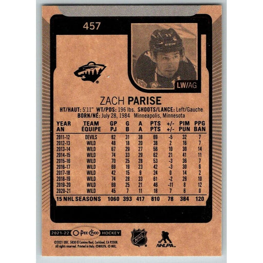 2021-22 O-Pee-Chee (Upper Deck OPC) Zach Parise Minnesota Wild #457 - Collectible Craze America