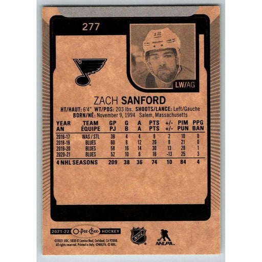 2021-22 O-Pee-Chee (Upper Deck OPC) Zach Sanford St. Louis Blues #277 - Collectible Craze America