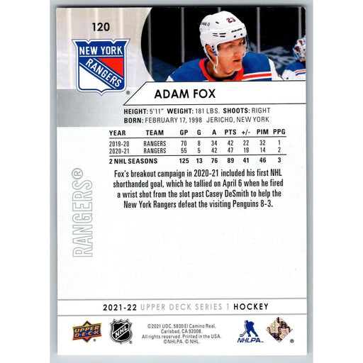 2021-22 UD Hockey Series 1 Adam Fox New York Rangers #120 - Collectible Craze America