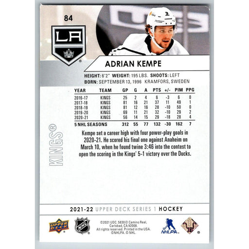 2021-22 UD Hockey Series 1 Adrian Kempe Los Angeles Kings #84 - Collectible Craze America