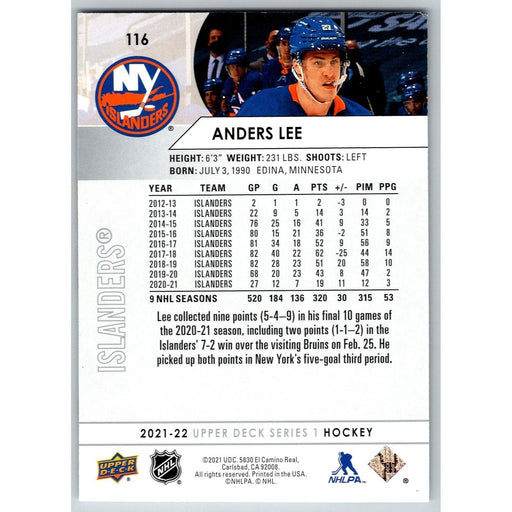 2021-22 UD Hockey Series 1 Anders Lee New York Islanders #116 - Collectible Craze America