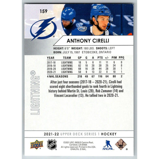 2021-22 UD Hockey Series 1 Anthony Cirelli Tampa Bay Lightning #159 - Collectible Craze America