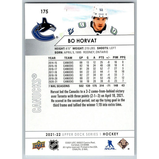 2021-22 UD Hockey Series 1 Bo Horvat Vancouver Canucks #175 - Collectible Craze America