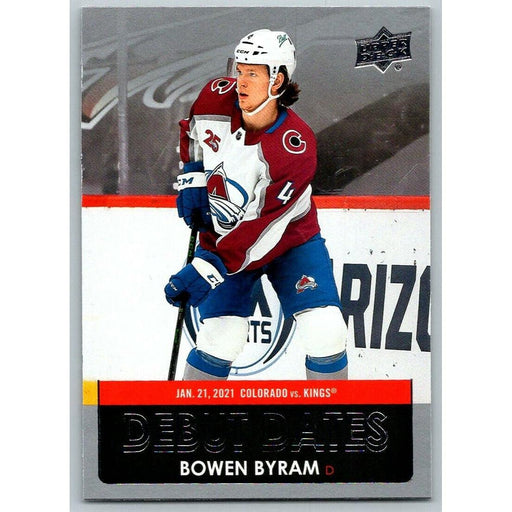2021-22 UD Hockey Series 1 Bowen Byram RC Colorado Avalanche #DD-13 Debut Dates - Collectible Craze America
