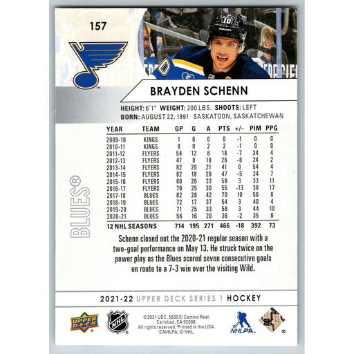 2021-22 UD Hockey Series 1 Brayden Schenn St. Louis Blues #157 - Collectible Craze America