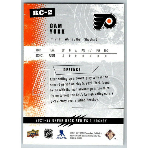 2021-22 UD Hockey Series 1 Cam York RC Philadelphia Flyers #RC-2 Rookie Class - Collectible Craze America