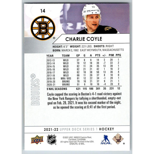 2021-22 UD Hockey Series 1 Charlie Coyle Boston Bruins #14 - Collectible Craze America