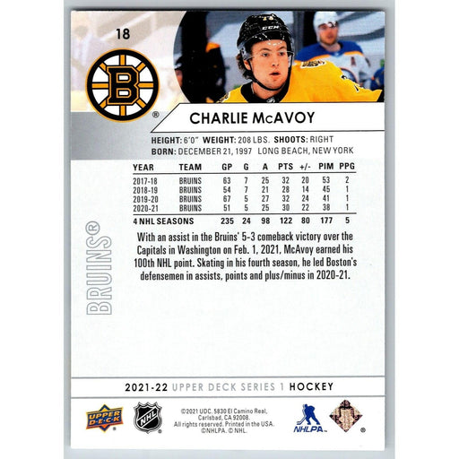 2021-22 UD Hockey Series 1 Charlie McAvoy Boston Bruins #18 - Collectible Craze America