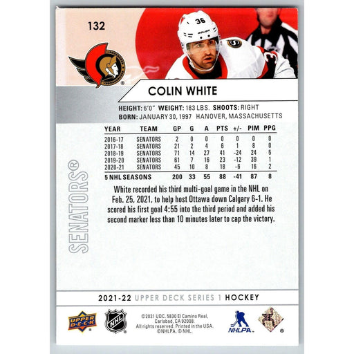 2021-22 UD Hockey Series 1 Colin White Ottawa Senators #132 - Collectible Craze America