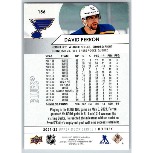 2021-22 UD Hockey Series 1 David Perron St. Louis Blues #156 - Collectible Craze America