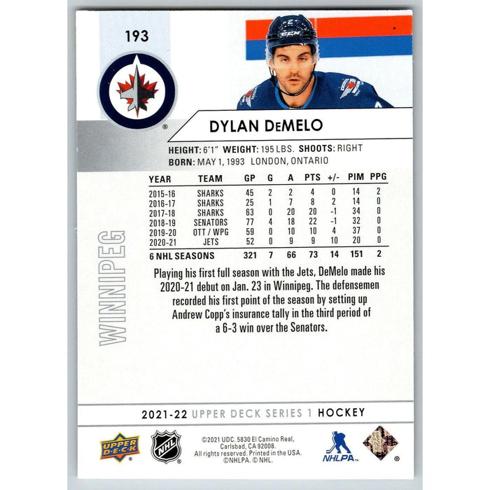 2021-22 UD Hockey Series 1 Dylan DeMelo Winnipeg Jets #193 - Collectible Craze America