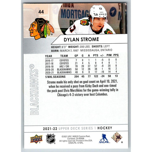 2021-22 UD Hockey Series 1 Dylan Strome Chicago Blackhawks #44 - Collectible Craze America