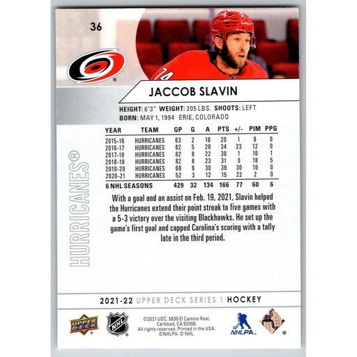 2021-22 UD Hockey Series 1 Jaccob Slavin Carolina Hurricanes #36 - Collectible Craze America