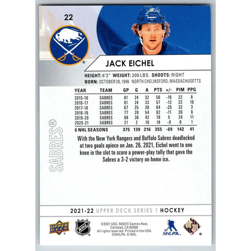 2021-22 UD Hockey Series 1 Jack Eichel Buffalo Sabres #22 - Collectible Craze America