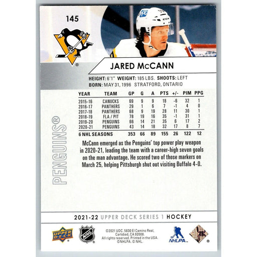 2021-22 UD Hockey Series 1 Jared McCann Pittsburgh Penguins #145 - Collectible Craze America