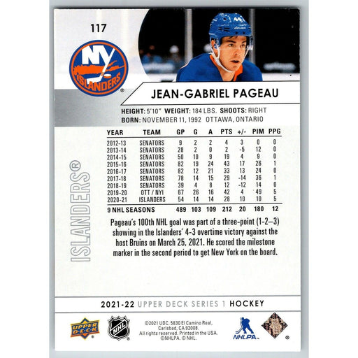 2021-22 UD Hockey Series 1 Jean-Gabriel Pageau New York Islanders #117 - Collectible Craze America