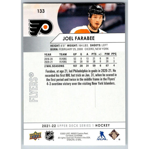 2021-22 UD Hockey Series 1 Joel Farabee Philadelphia Flyers #133 - Collectible Craze America