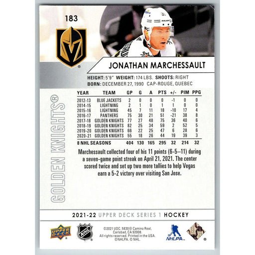 2021-22 UD Hockey Series 1 Jonathan Marchessault Vegas Golden Knights #183 - Collectible Craze America