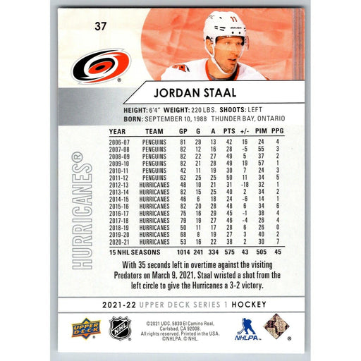 2021-22 UD Hockey Series 1 Jordan Staal Carolina Hurricanes #37 - Collectible Craze America