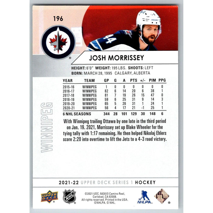 2021-22 UD Hockey Series 1 Josh Morrissey Winnipeg Jets #196 - Collectible Craze America