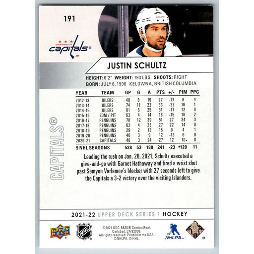 2021-22 UD Hockey Series 1 Justin Schultz Washington Capitals #191 - Collectible Craze America