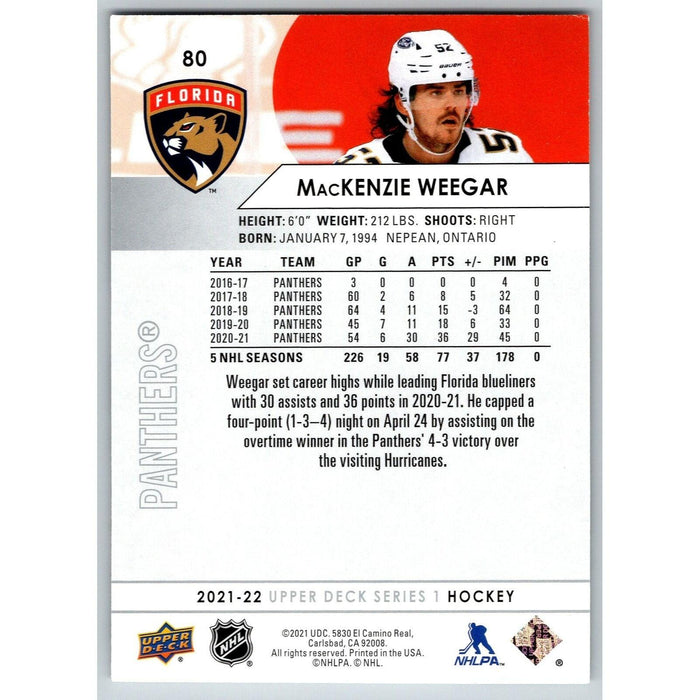 2021-22 UD Hockey Series 1 MacKenzie Weegar Florida Panthers #80 - Collectible Craze America