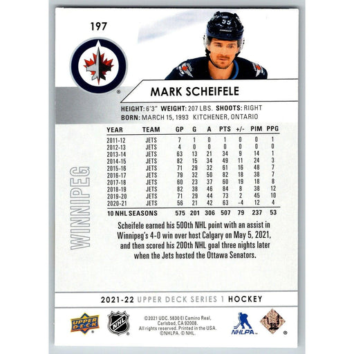 2021-22 UD Hockey Series 1 Mark Scheifele Winnipeg Jets #197 - Collectible Craze America