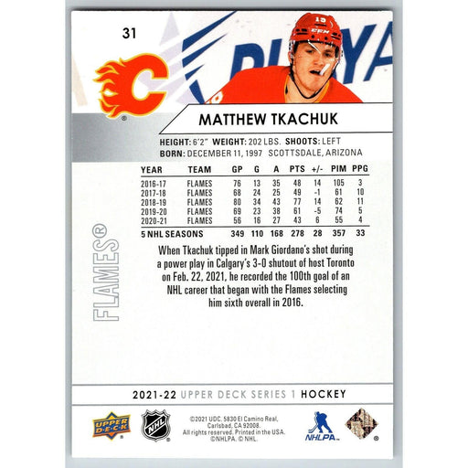 2021-22 UD Hockey Series 1 Matthew Tkachuk Calgary Flames #31 - Collectible Craze America