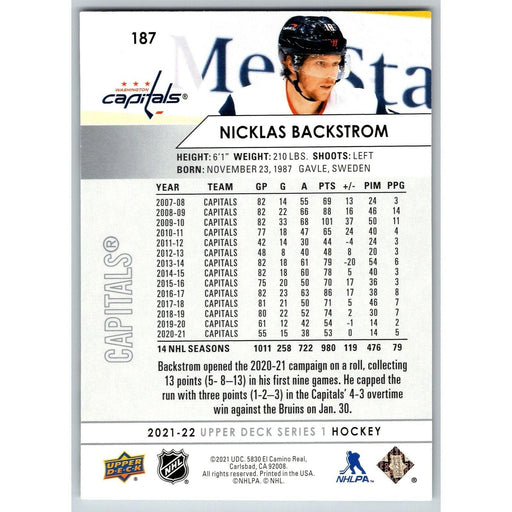 2021-22 UD Hockey Series 1 Nicklas Backstrom Washington Capitals #187 - Collectible Craze America