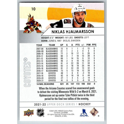 2021-22 UD Hockey Series 1 Niklas Hjalmarsson Arizona Coyotes #10 - Collectible Craze America