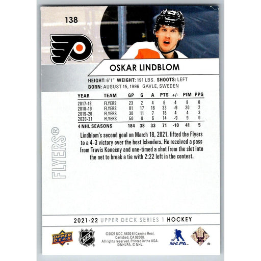 2021-22 UD Hockey Series 1 Oskar Lindblom Philadelphia Flyers #138 - Collectible Craze America