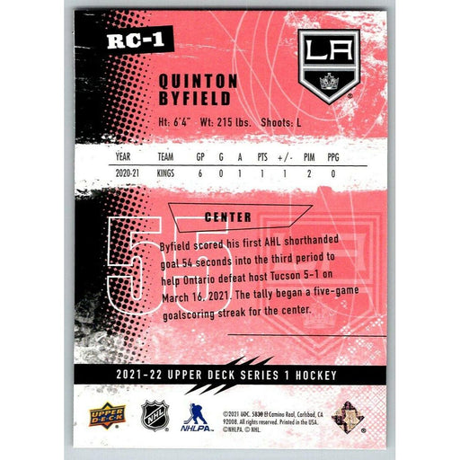 2021-22 UD Hockey Series 1 Quinton Byfield RC Los Angeles Kings #RC-1 Red Rookie - Collectible Craze America