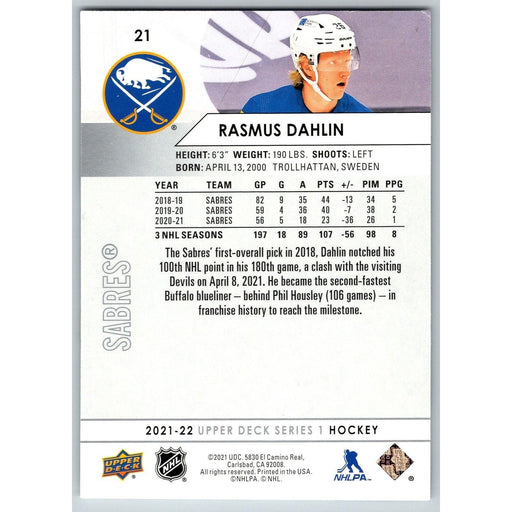 2021-22 UD Hockey Series 1 Rasmus Dahlin Buffalo Sabres #21 - Collectible Craze America