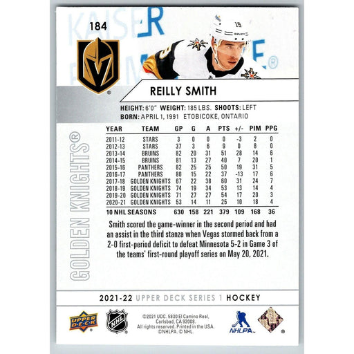 2021-22 UD Hockey Series 1 Reilly Smith Vegas Golden Knights #184 - Collectible Craze America