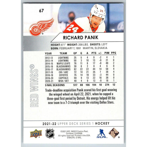 2021-22 UD Hockey Series 1 Richard Panik Detroit Red Wings #67 - Collectible Craze America