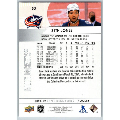 2021-22 UD Hockey Series 1 Seth Jones Columbus Blue Jackets #53 - Collectible Craze America