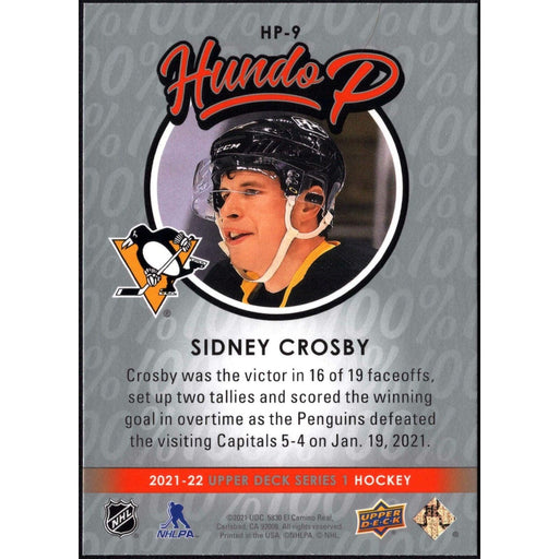 2021-22 UD Hockey Series 1 Sidney Crosby Pittsburgh Penguins #HP-9 Hundo P - Collectible Craze America