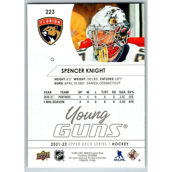 2021-22 UD Hockey Series 1 Spencer Knight RC Florida Panthers #223 Young Guns - Collectible Craze America