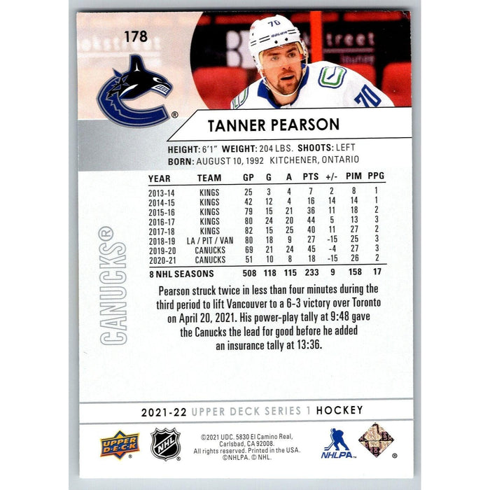 2021-22 UD Hockey Series 1 Tanner Pearson Vancouver Canucks #178 - Collectible Craze America