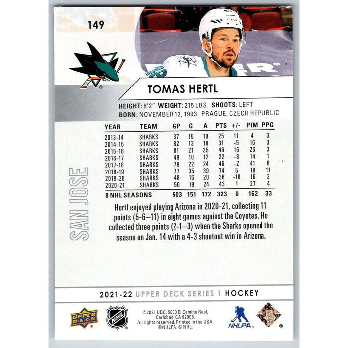 2021-22 UD Hockey Series 1 Tomas Hertl San Jose Sharks #149 - Collectible Craze America