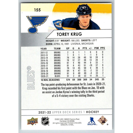 2021-22 UD Hockey Series 1 Torey Krug St. Louis Blues #155 - Collectible Craze America