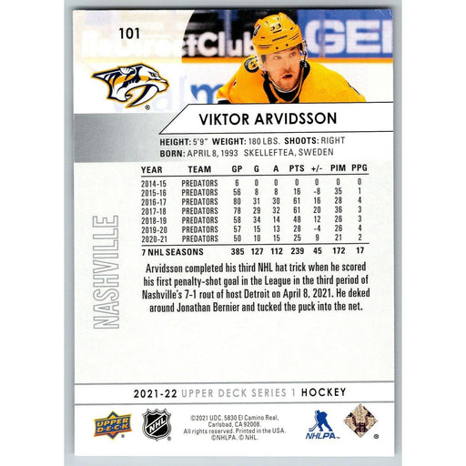 2021-22 UD Hockey Series 1 Viktor Arvidsson Nashville Predators #101 - Collectible Craze America