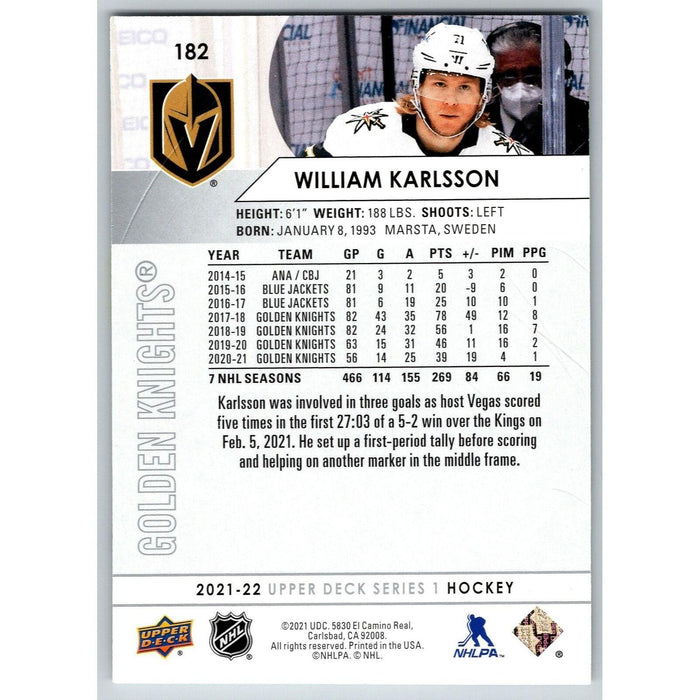 2021-22 UD Hockey Series 1 William Karlsson Vegas Golden Knights #182 - Collectible Craze America