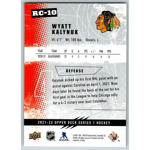 2021-22 UD Hockey Series 1 Wyatt Kalynuk RC Chicago Blackhawks #RC-10 Rookie - Collectible Craze America