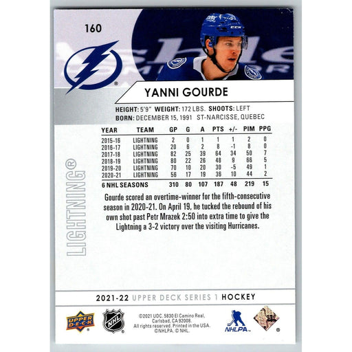 2021-22 UD Hockey Series 1 Yanni Gourde Tampa Bay Lightning #160 - Collectible Craze America