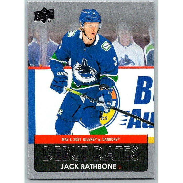 2021-22 Upper Deck Hockey Series 1 Debut Dates #DD-9 Jack Rathbone Vancouver - Collectible Craze America