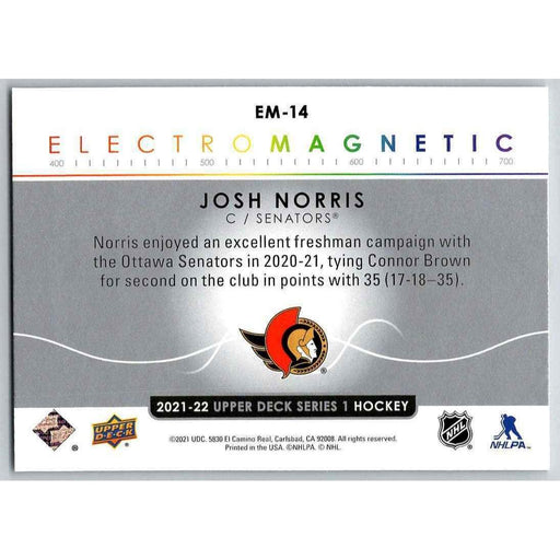 2021-22 Upper Deck Hockey Series 1 Electromagnetic #EM-14 Josh Norris Ottawa - Collectible Craze America