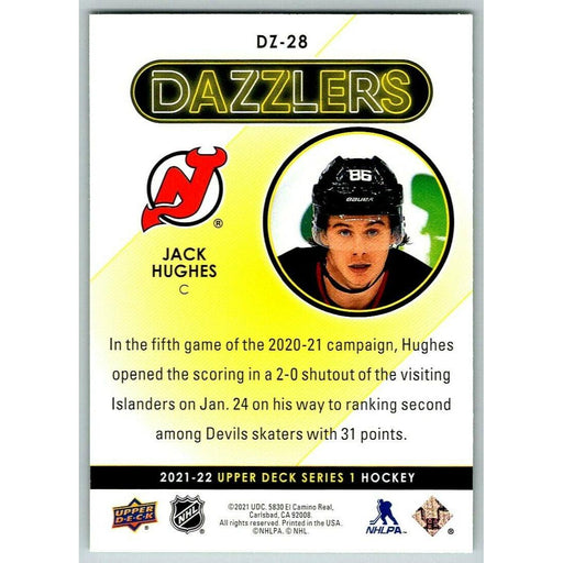 2021-22 Upper Deck Hockey Series 1 Green Dazzler #DZ-28 Jack Hughes New Jersey - Collectible Craze America