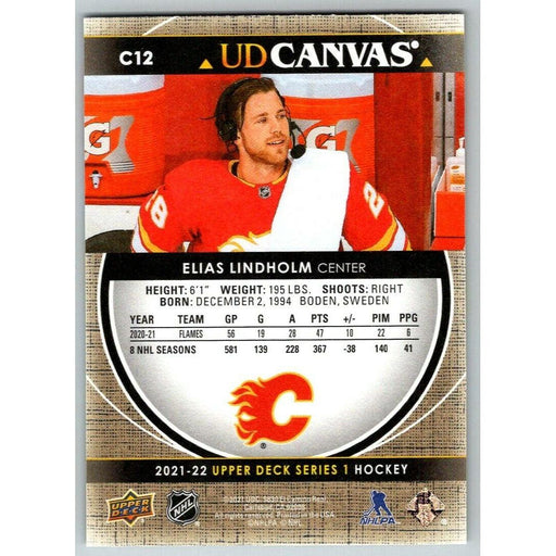 2021-22 Upper Deck Hockey Series 1 UD Canvas #C12 Elias Lindholm Calgary Flames - Collectible Craze America